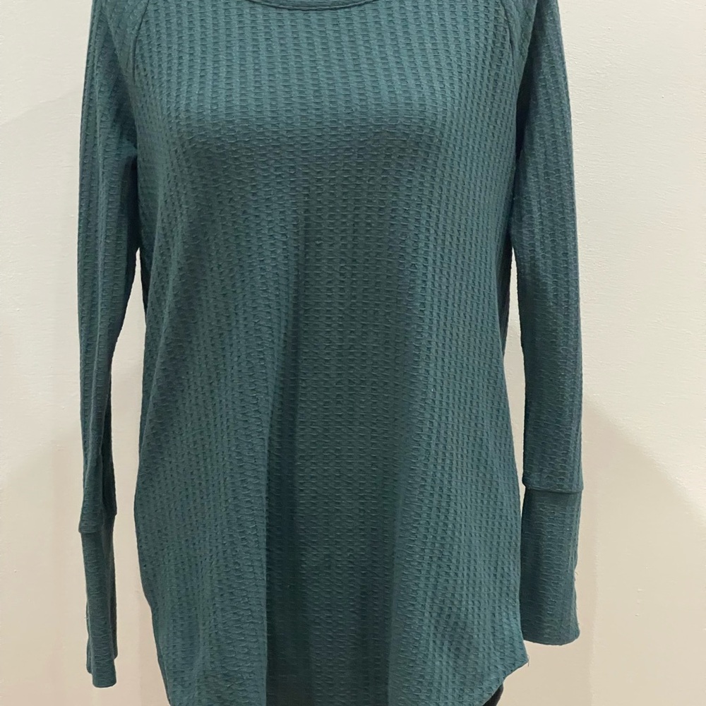 Chaser Women's M‎ Long Sleeve Waffle Knit Top Teal Blue Crewneck T Shirt 152